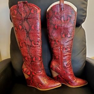 NWB JESSICA SIMPSON HAVRIE WESTERN WEDGE KNEE-HIGH BOOTS - SIZE 6